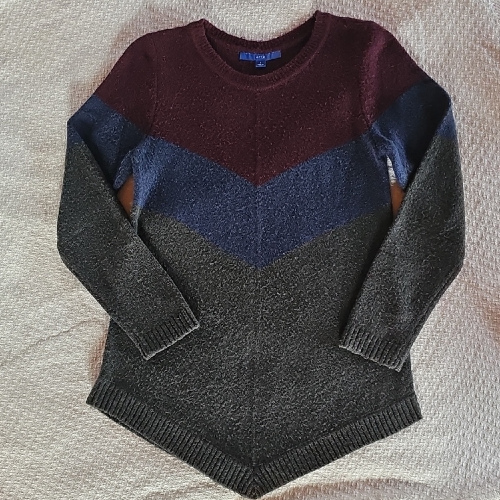 Apt 9 Chevron Colorblock Crew Sweater - Burgundy, Navy & Charcoal
